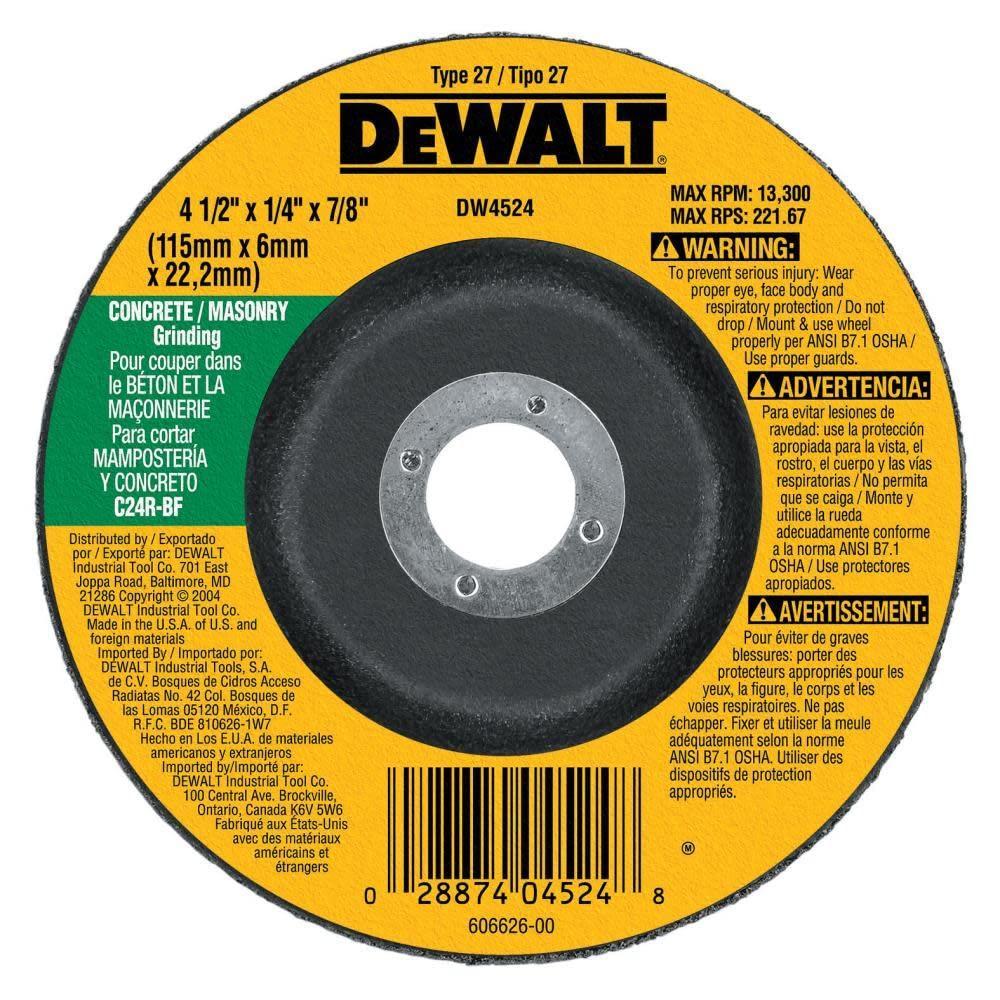 imageDEWALT DW4524 412Inch by 14Inch by 78Inch ConcreteMasonry Grinding Wheel1 Count Pack of 1