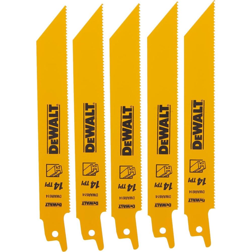 imageDEWALT DW4808B 6Inch 14TPI Straight Back BiMetal Reciprocating Saw Blade Heavy Gauge Metal 100Pack5pack