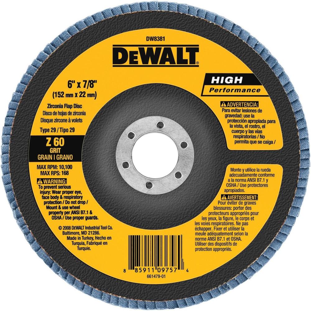 imageDEWALT DW8381H 6Inch X 58Inch11 60G Type 29 Hp Flap Disc60G 78Inch Hub