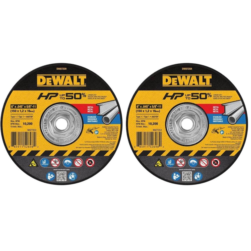 imageDEWALT DW8725H 6 x 045 x 5811 Hp Aluminum Oxide Cutoff Wheel1 Count Pack of 2