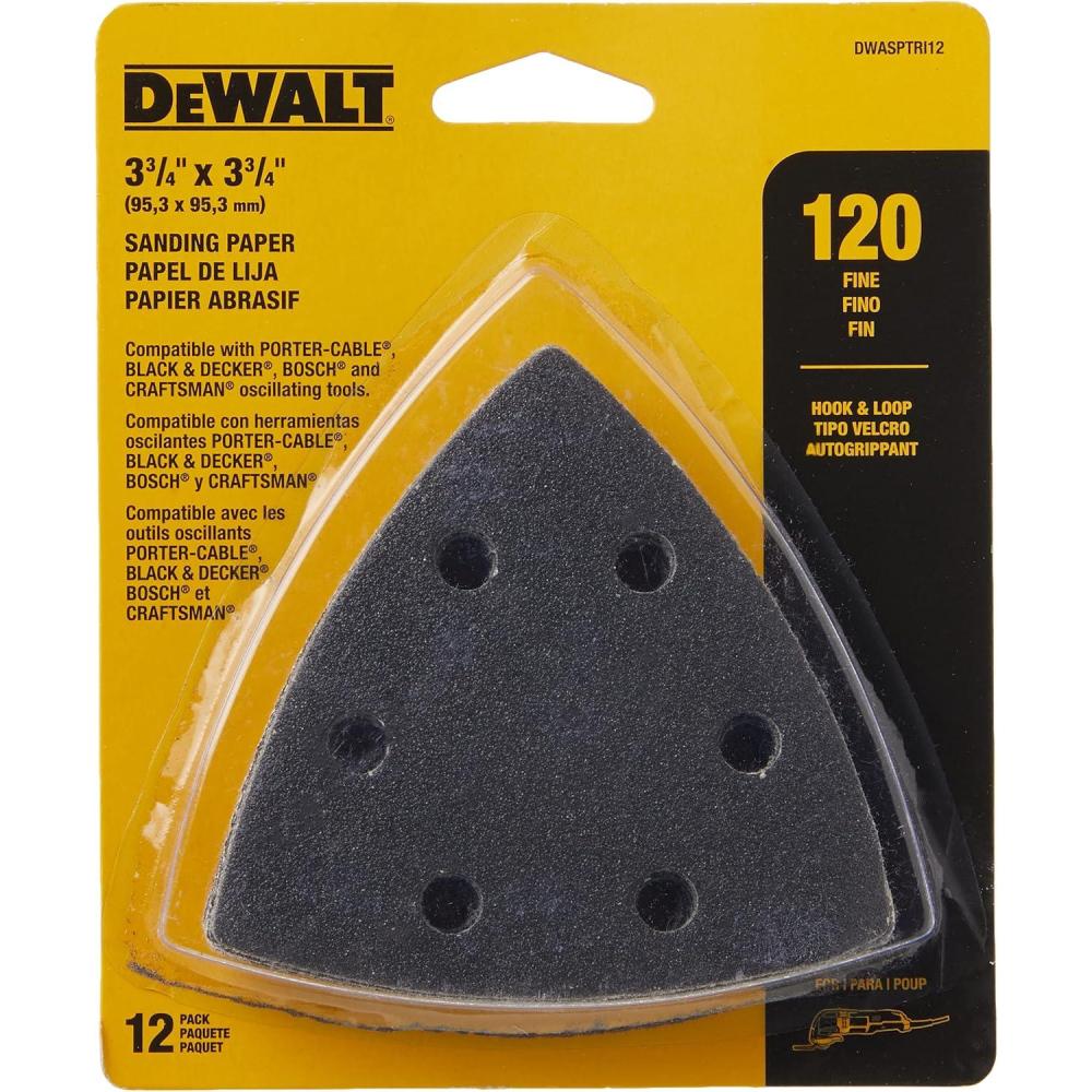 imageDEWALT DWASPTRI12 Hook and Loop Triangle 120 Grit Sandpaper 12Pack Black120G  12Pack