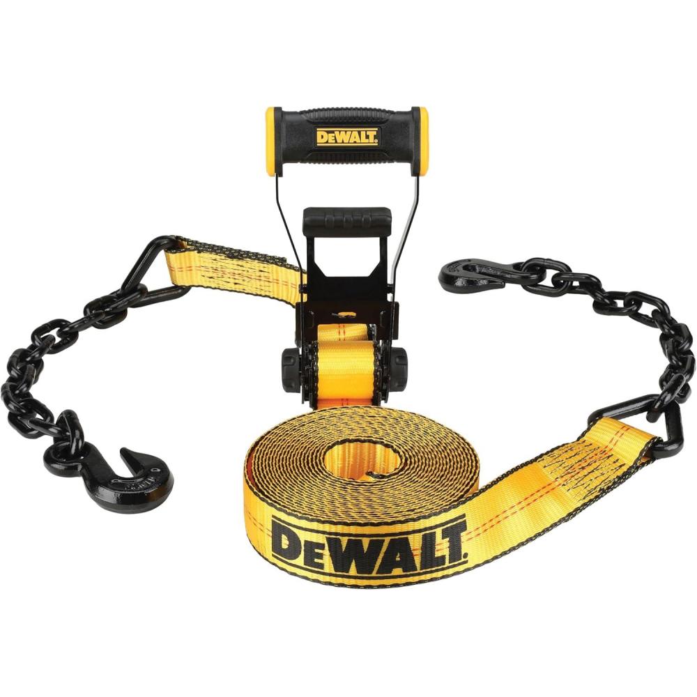 imageDEWALT DXBC10000F BlackYellow 2 x 27 Ratchet Tie Down Strap with Flat Hook  HeavyDuty Cargo Securing 10000 lb Break Strength2 x 30