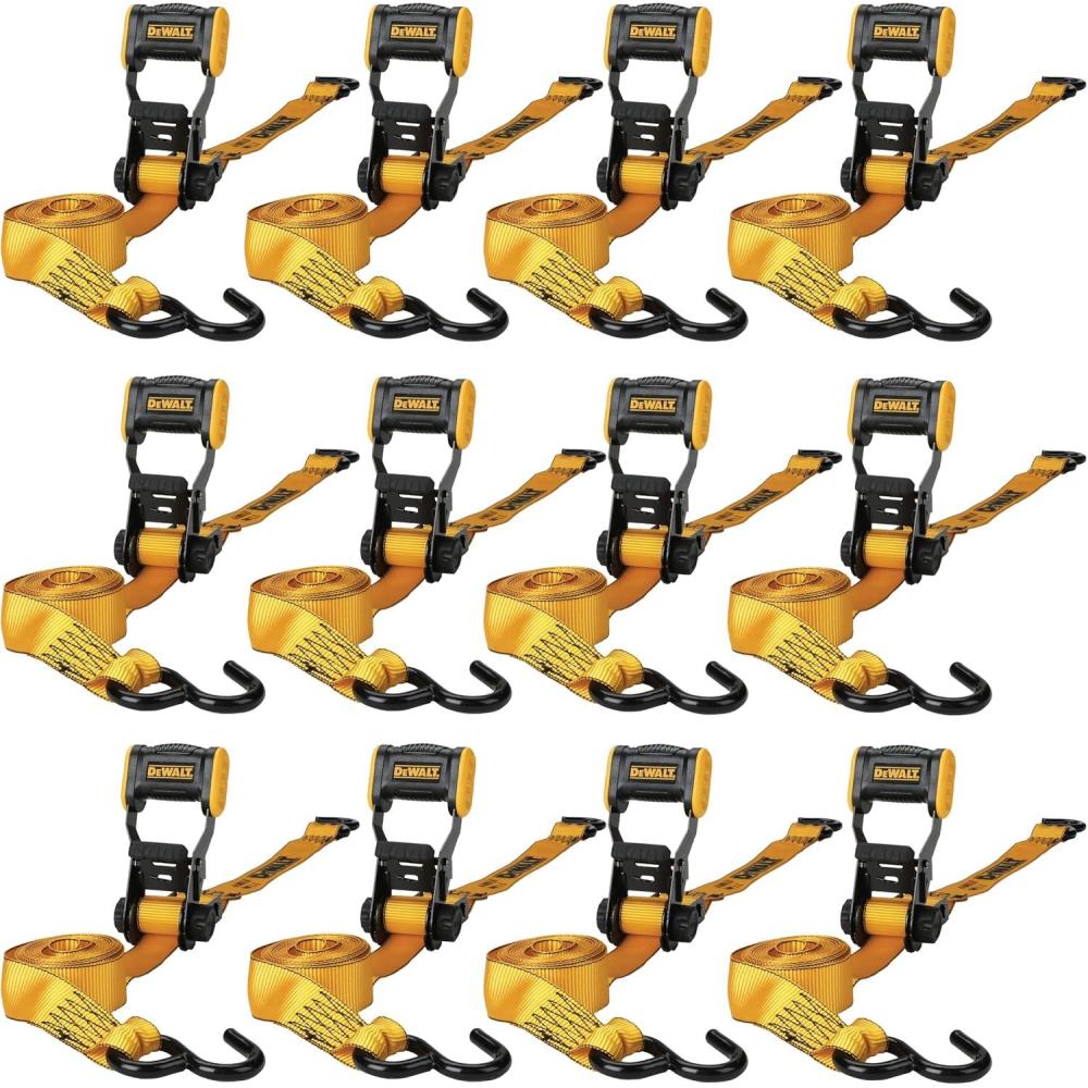 imageDEWALT DXBC18002 BlackYellow 125 x 12 Ratchet Tie Down Straps  LightWeight Cargo Hauling 1800 lb Break Strength 2 Pack12 Pack