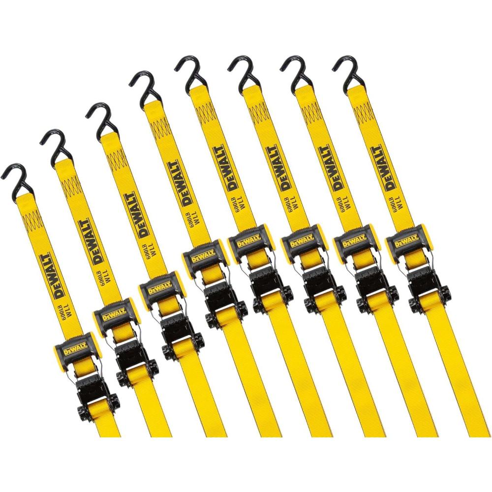 imageDEWALT DXBC18002 BlackYellow 125 x 12 Ratchet Tie Down Straps  LightWeight Cargo Hauling 1800 lb Break Strength 2 Pack8 Pack