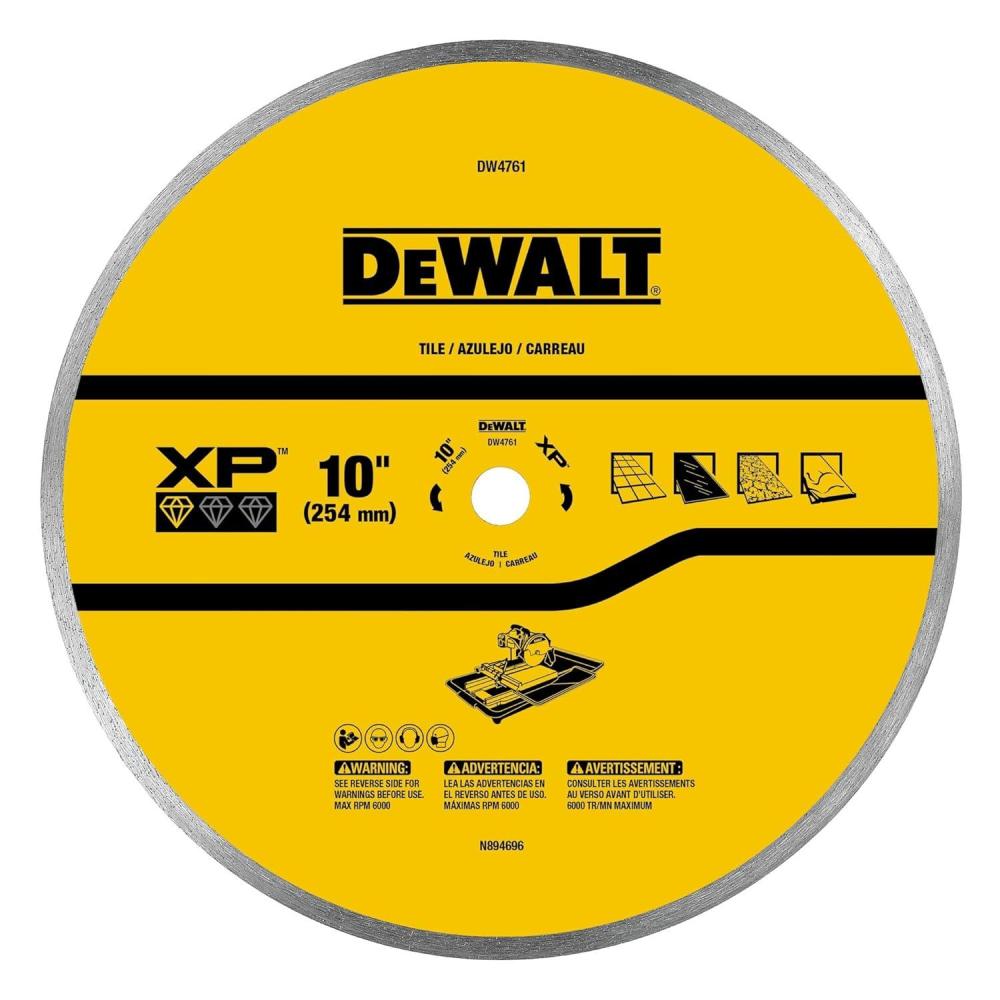 imageDEWALT Diamond Blade for Ceramic or Tile Wet Cutting Continuous Rim 58Inch Arbor 10Inch DW4761 YellowOne Size