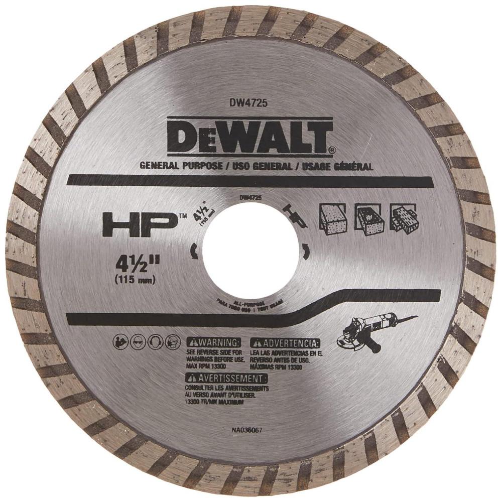 imageDEWALT Diamond Blade for Masonry Dry Cutting Continuous Rim 78Inch Arbor 412Inch DW47251 Count Pack of 1