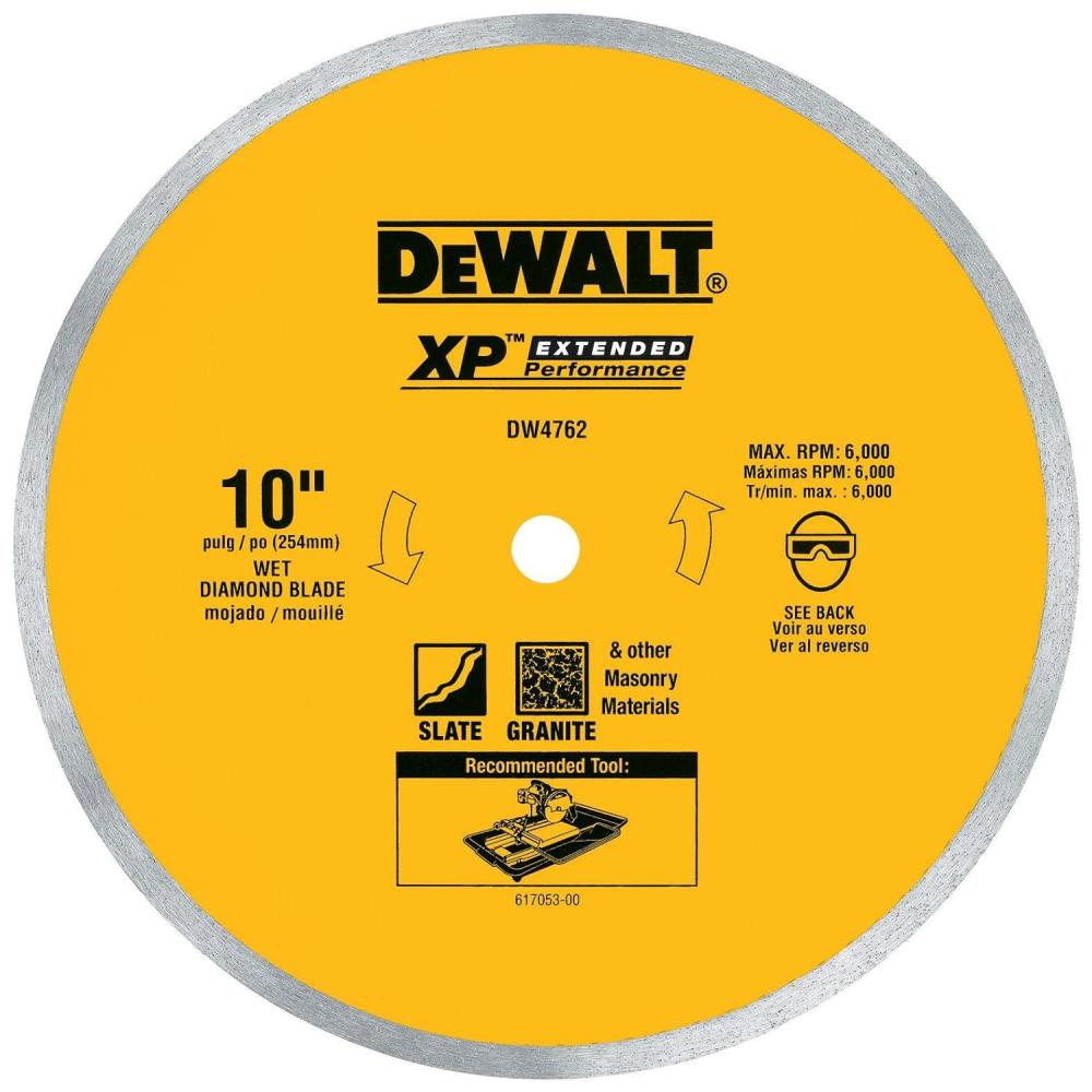 imageDEWALT Diamond Blade for Porcelain or Tile Wet Cutting Continuous Rim 58Inch Arbor 10Inch DW4762One Size