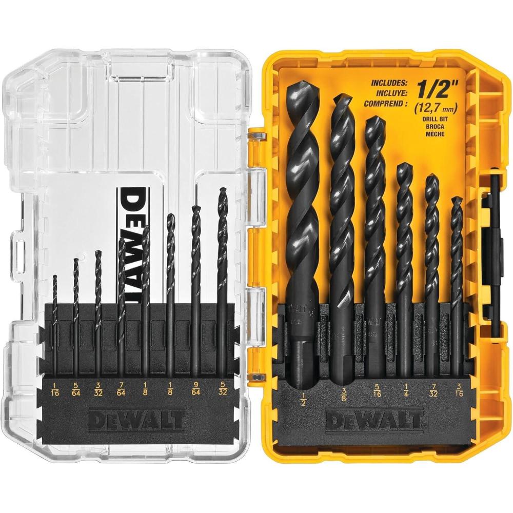 imageDEWALT Drill Bit Set 3Flats Shank14Piece 135 Degree Split Point for Plastic Wood and Metal DWA118414 piece set Pack of 1