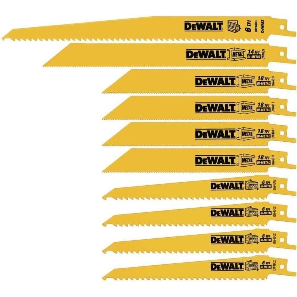 imageDEWALT Reciprocating Saw Blades 10 Piece Combination Set Various Sizes DW4898