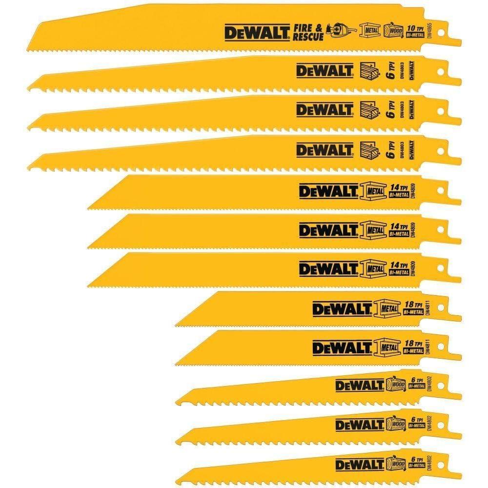 imageDEWALT Reciprocating Saw Blades Straight Back 6Inch 10 TPI 5Pack DW4806  Yellow12piece Set