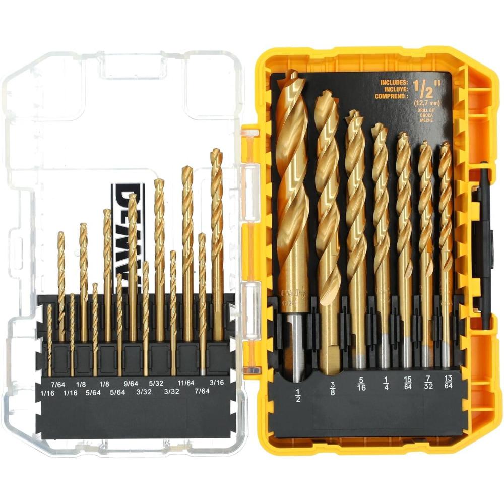 imageDEWALT Titanium Nitride Coated Drill Bit Set Pilot Point 21Piece DW136121Piece Drill Bit Set