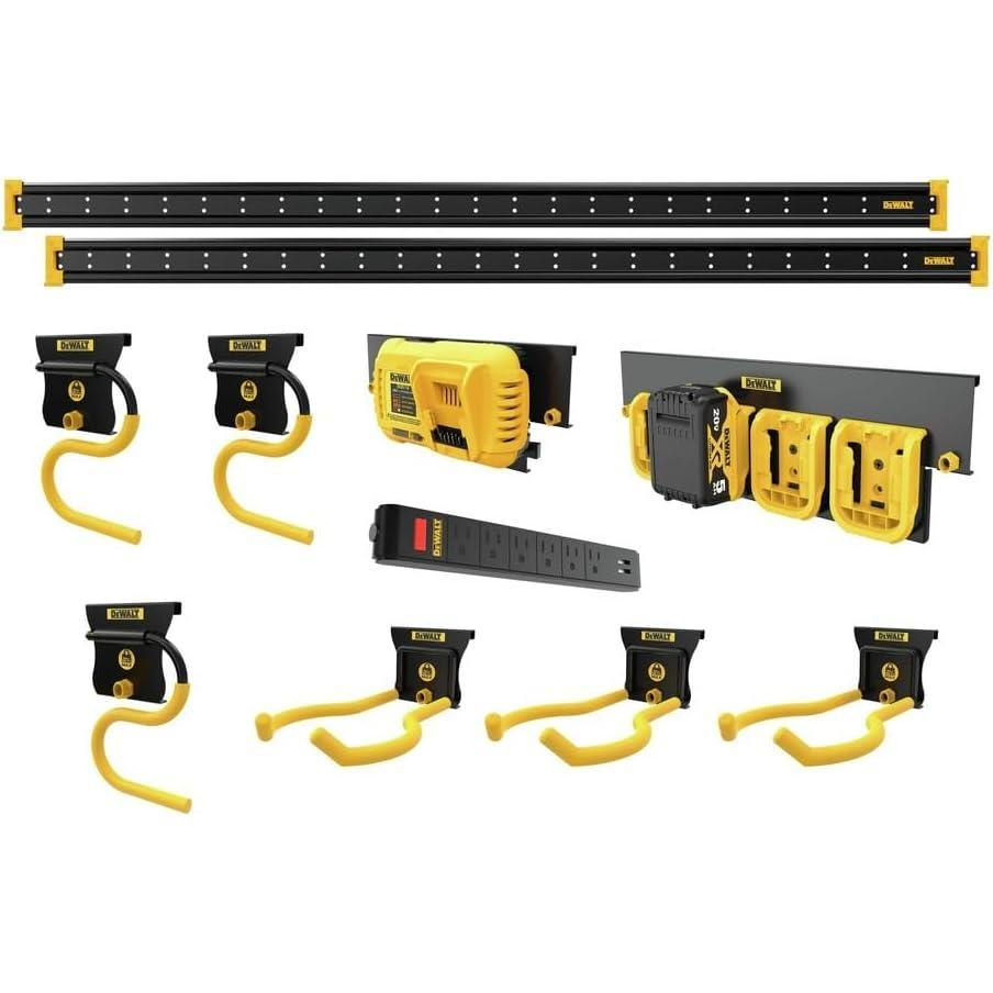 imageDEWALT Tool Organizer 21 Piece Accessory Starter Kit Includes 2 Metal Rails 13 Hooks and 2 Plastic Bins DEWALT Workshop Storage System Compatible DWST8280111 Piece Outdoor Accessory Kit