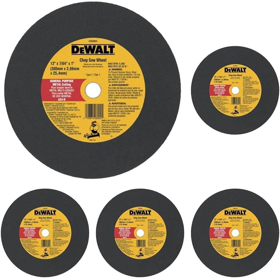 imageDeWalt DW8004 12 x 764 x 1 General Purpose Chop Saw Wheel  MetalOne Size Pack of 5