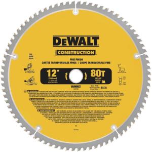 DEWALT 12-Inch Miter Saw Blade, ATB, Thin Kerf, Crosscutting, 1-Inch Arbor, 80-Tooth (DW3128) , Yellow(12 in)