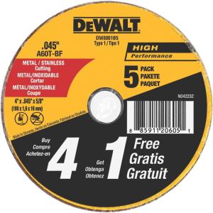 DEWALT Cutting Wheel, All Purpose, 4-Inch (DW8061B5), 4 Inch by 0.045-Inch(4 Inch by 0.045-Inch)