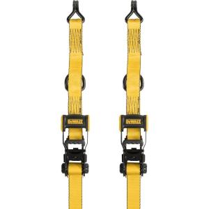DEWALT DXBC18002 Black/Yellow 1.25″ x 12′ Ratchet Tie Down Straps – Light-Weight Cargo Hauling (1800 lb Break Strength), 2 Pack(Heavy Cargo Hauling (2 Pack))