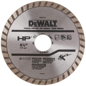 DEWALT Diamond Blade for Masonry, Dry Cutting, Continuous Rim, 7/8-Inch Arbor, 4-1/2-Inch (DW4725)(1 Count (Pack of 1))
