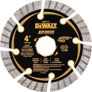 DEWALT Diamond Saw Blade, 4 in Blade Dia., 20 in Arbor Size, Wet Dry, Segmented Turbo Tile Saw, Grinder Blade (DW4711T)