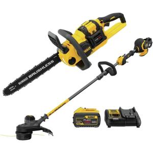 DEWALT FLEXVOLT 60V MAX* String Trimmer, Brushless, Two Speed, 15-Inch, 3-Ah Battery (DCST970X1)(w/ Chainsaw)