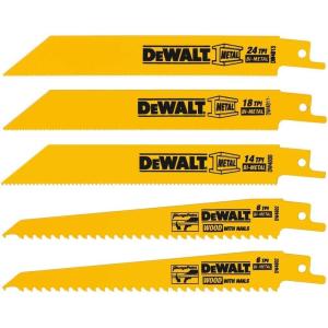 DEWALT Reciprocating Saw Blades, Straight Back, 6-Inch, 10 TPI, 5-Pack (DW4806) , Yellow(5-piece Set)