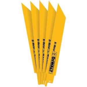 DEWALT Reciprocating Saw Blades, Straight Back, Bi-Metal, 6-Inch 24 TPI, 5-Pack (DW4813)