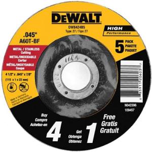 DeWalt Accessories DW8424B5 5PK 4.5″ MTL Cut Wheel,(One Size)