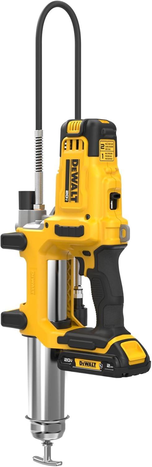 imageDEWALT Grease Gun 20V MAX 10000 PSI Variable 2Speed Cordless Grease Gun Oil Resistant Battery and Charger Included 47 Inch Hose LED Light and Kit Box DCGG581GD1
