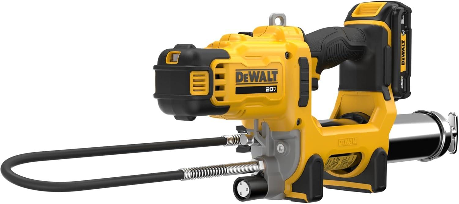 imageDEWALT Grease Gun 20V MAX 10000 PSI Variable 2Speed Cordless Grease Gun Oil Resistant Battery and Charger Included 47 Inch Hose LED Light and Kit Box DCGG581GD1
