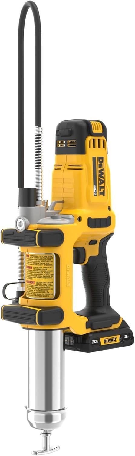 imageDEWALT Grease Gun 20V MAX 10000 PSI Variable 2Speed Cordless Grease Gun Oil Resistant Battery and Charger Included 47 Inch Hose LED Light and Kit Box DCGG581GD1