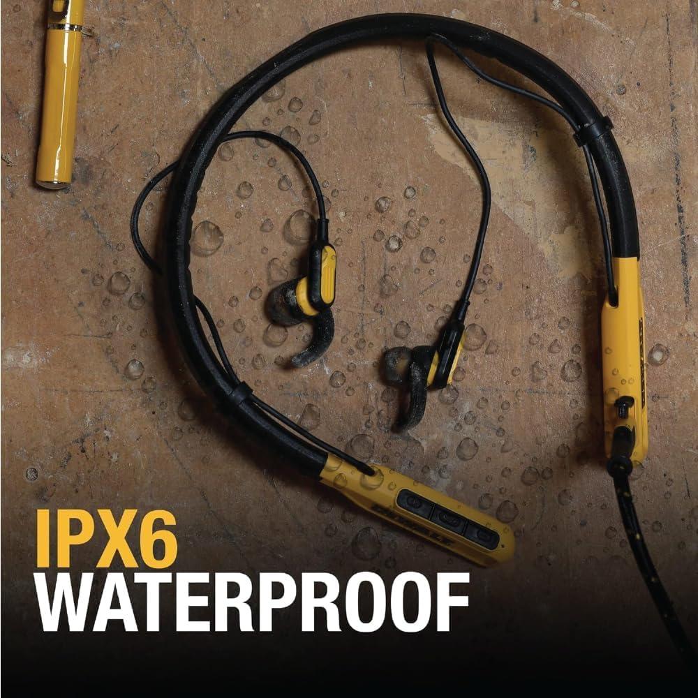 imageDEWALT Heavy Duty Bluetooth Neckband Headphones Wireless Around The Neck Earbuds w 30H Runtime Noise Isolation Secure Magnetic Wireless Earbuds Jobsite Pro Builtin Mic Bluetooth HeadsetsYellow