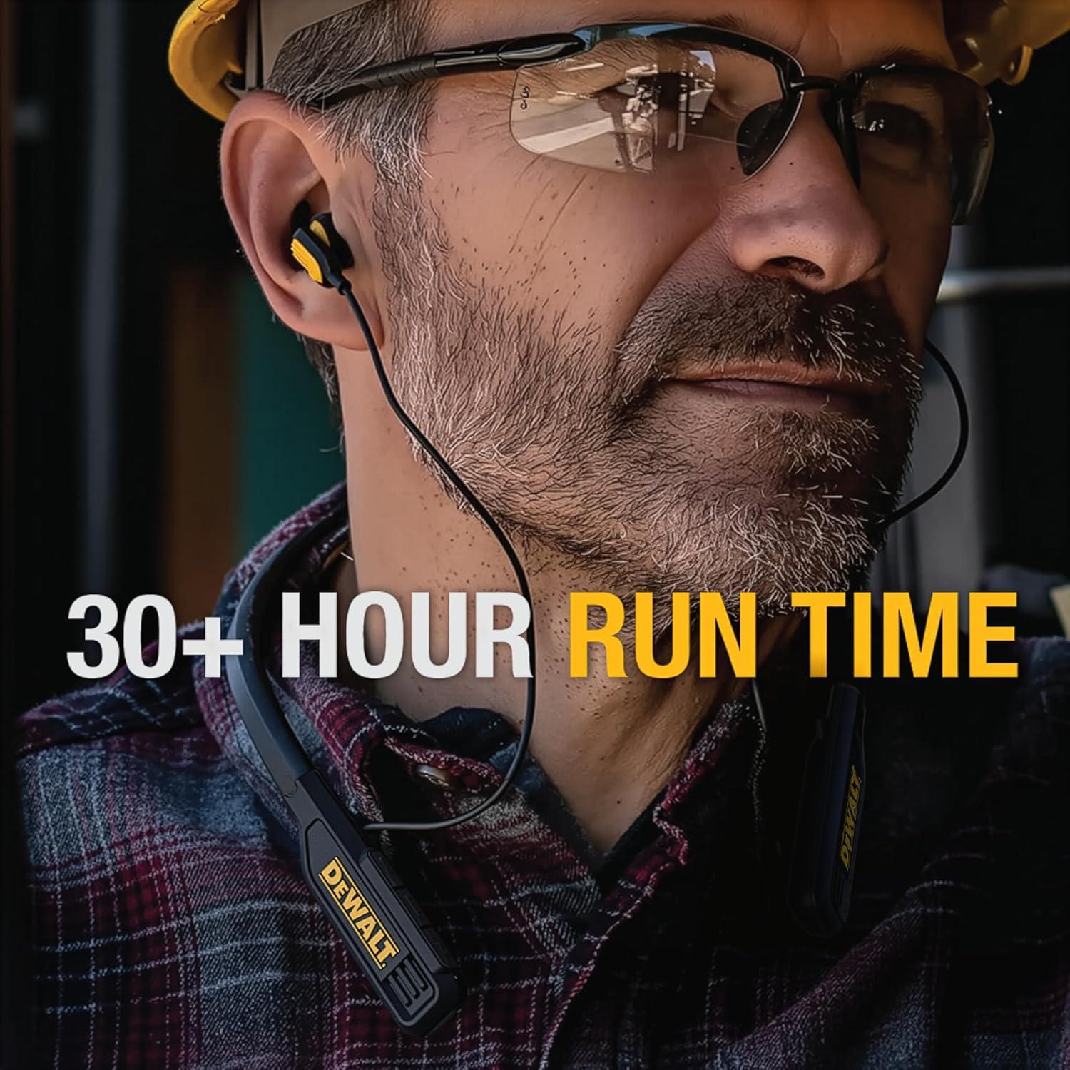 imageDEWALT Heavy Duty Bluetooth Neckband Headphones Wireless Around The Neck Earbuds w 30H Runtime Noise Isolation Secure Magnetic Wireless Earbuds Jobsite Pro Builtin Mic Bluetooth HeadsetsBlack