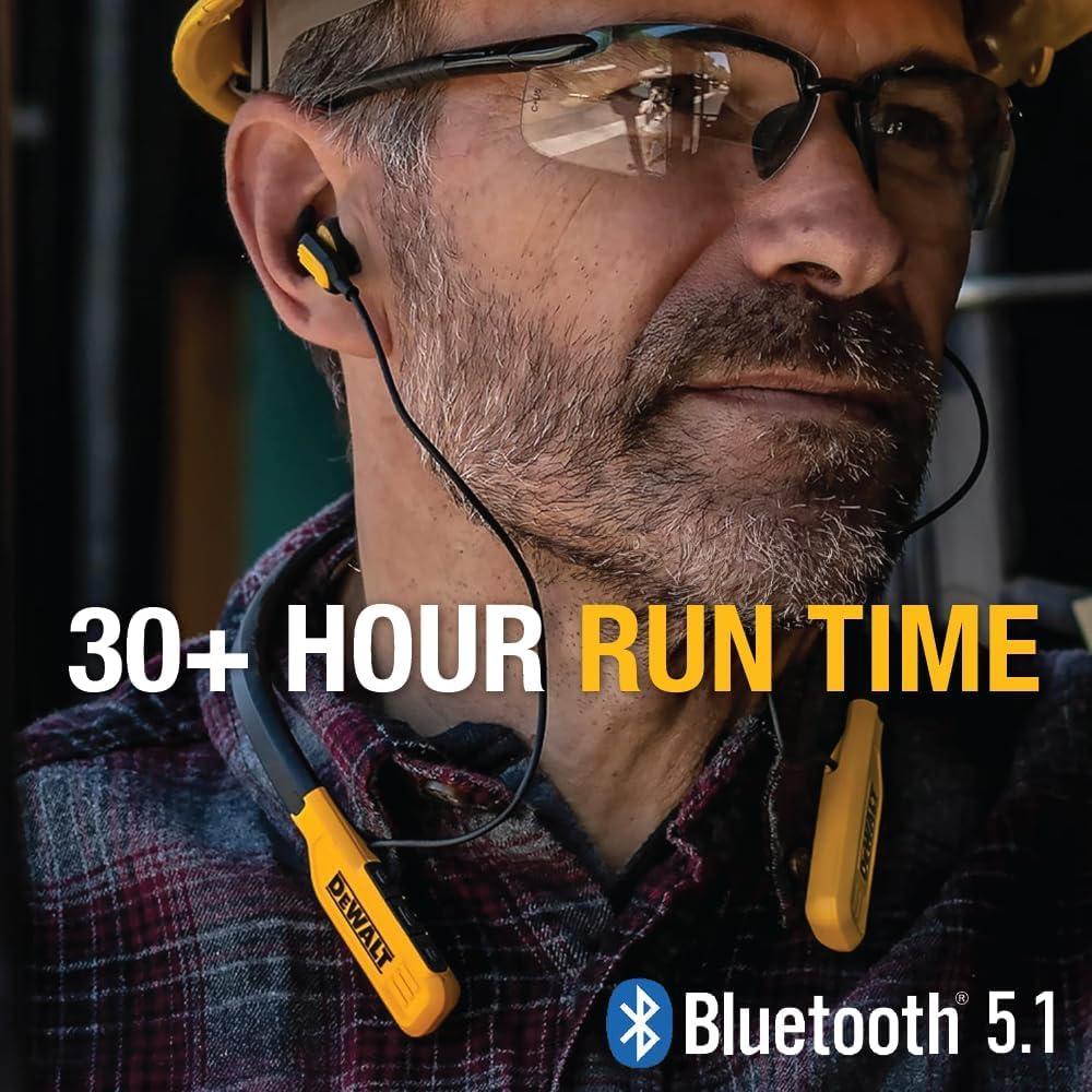 imageDEWALT Heavy Duty Bluetooth Neckband Headphones Wireless Around The Neck Earbuds w 30H Runtime Noise Isolation Secure Magnetic Wireless Earbuds Jobsite Pro Builtin Mic Bluetooth HeadsetsYellow