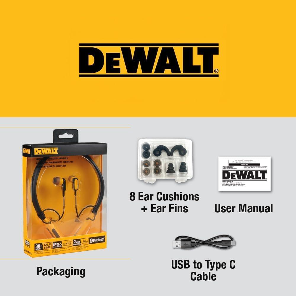imageDEWALT Heavy Duty Bluetooth Neckband Headphones Wireless Around The Neck Earbuds w 30H Runtime Noise Isolation Secure Magnetic Wireless Earbuds Jobsite Pro Builtin Mic Bluetooth HeadsetsYellow