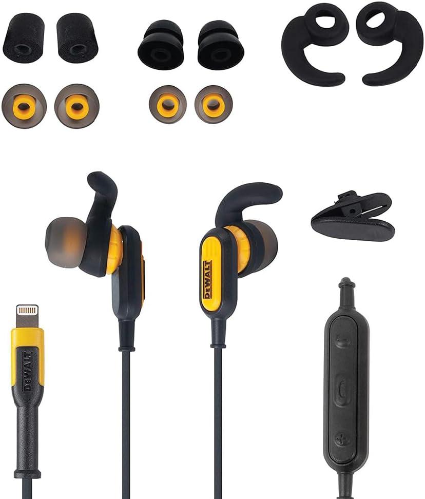 imageDEWALT Heavy Duty Earphones for Lightning Compatible wApple iPhone Headphones Wired Jobsite WaterResistant for iPhone Headphones Wired Lightning Corded Earphones for iPhones 14 and Older