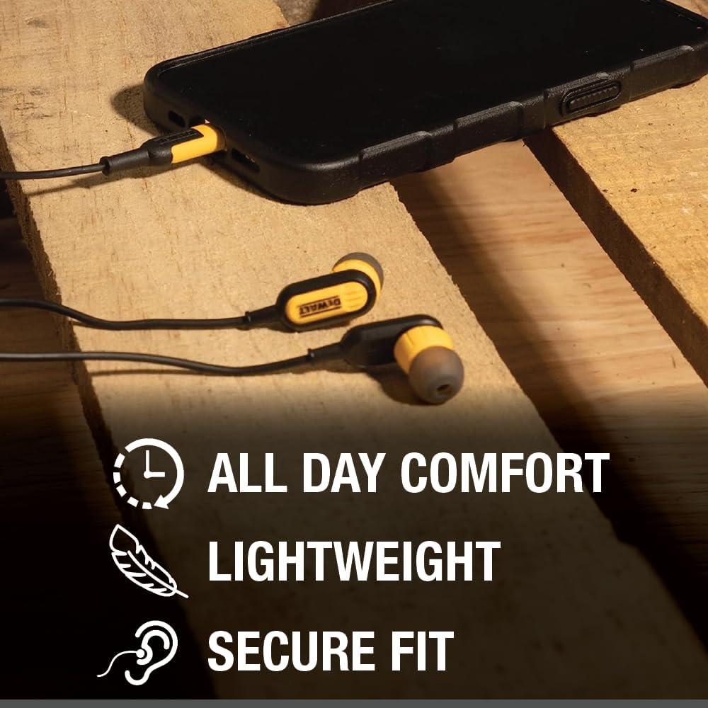 imageDEWALT Heavy Duty Earphones for Lightning Compatible wApple iPhone Headphones Wired Jobsite WaterResistant for iPhone Headphones Wired Lightning Corded Earphones for iPhones 14 and Older