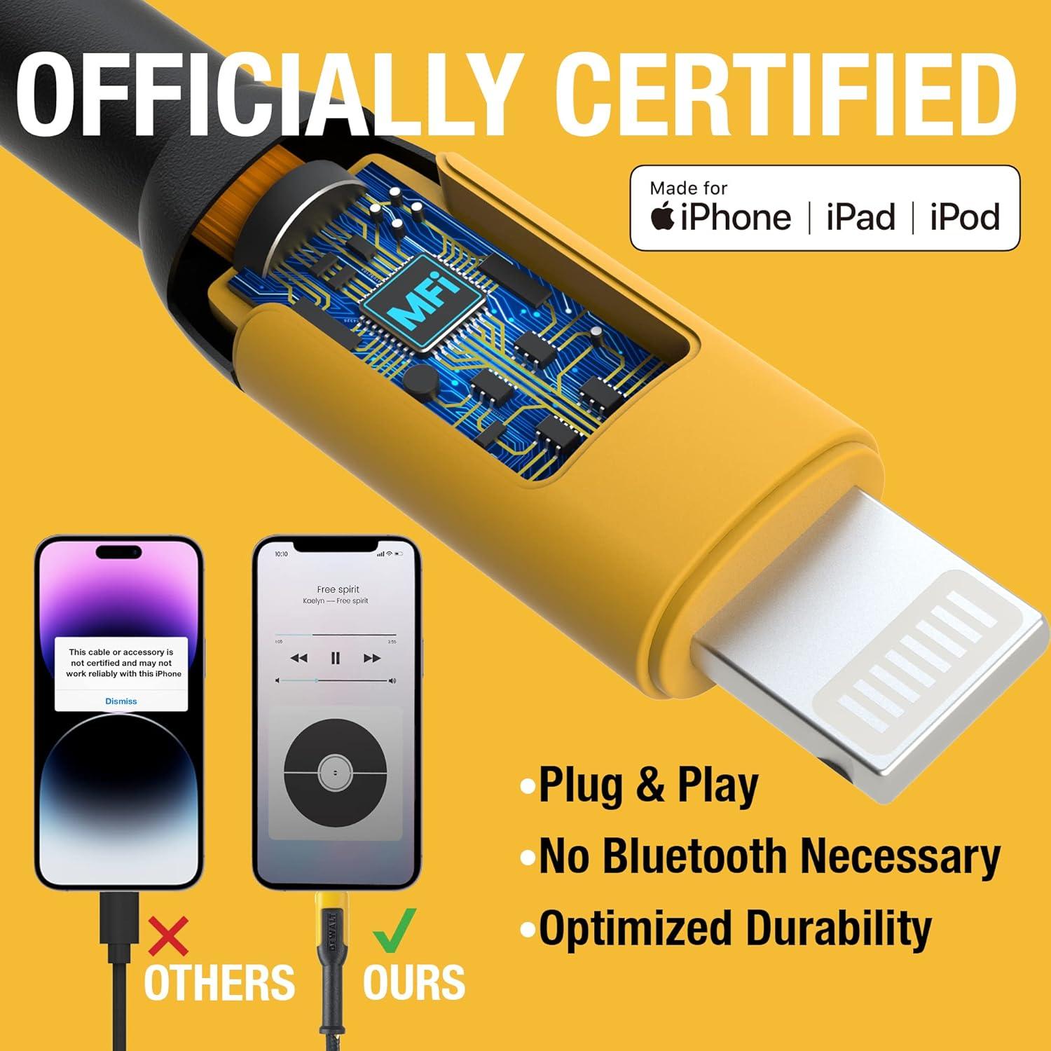 imageDEWALT Heavy Duty Earphones for Lightning Compatible wApple iPhone Headphones Wired Jobsite WaterResistant for iPhone Headphones Wired Lightning Corded Earphones for iPhones 14 and Older