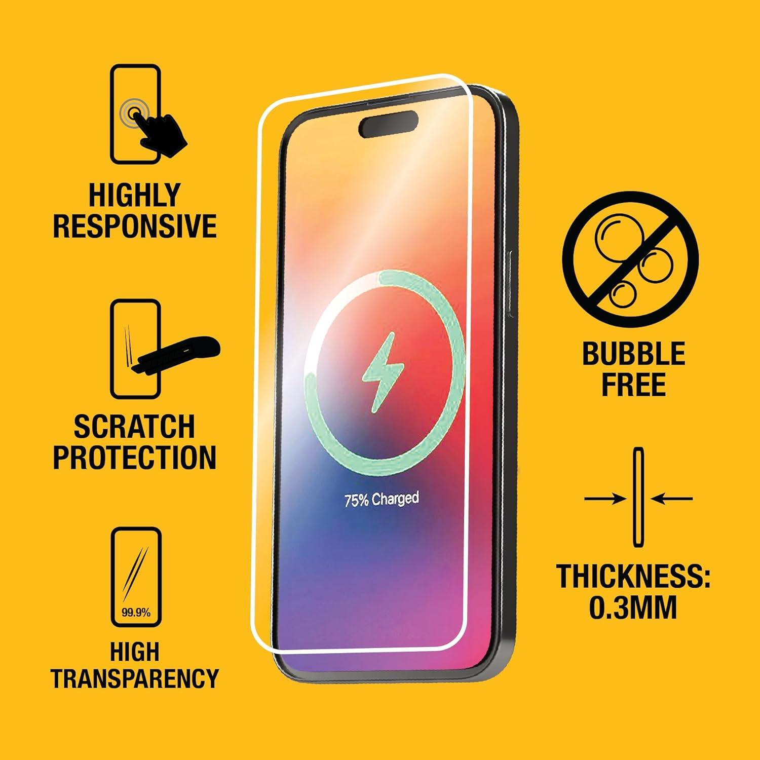 imageDEWALT Heavy Duty Glass Screen Protector for iPhone 15 2 Pack Tempered Glass Screen Protector Case Friendly Perfect Install Tool Included LongLasting ProtectioniPhone 15