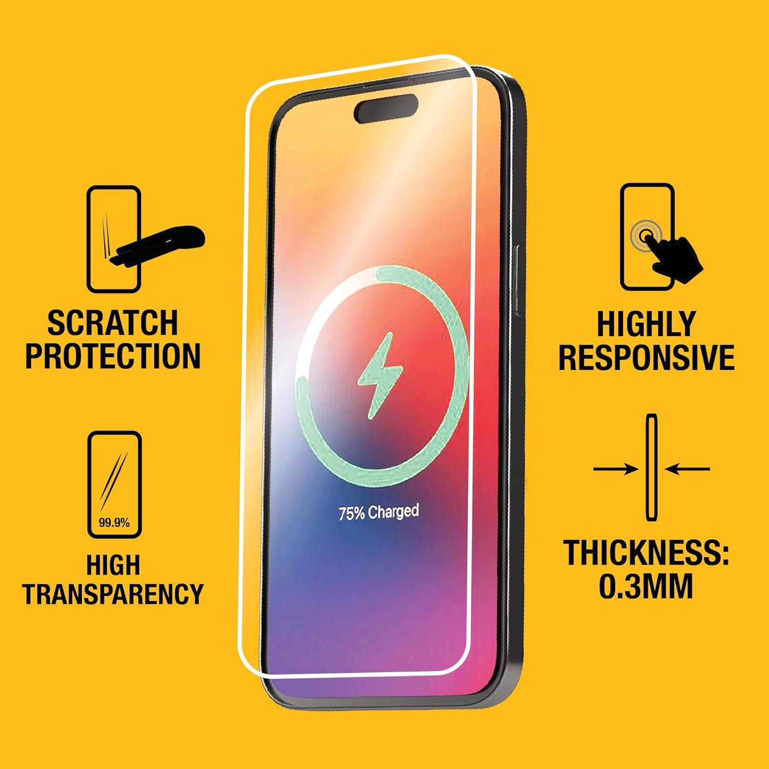 imageDEWALT Heavy Duty Glass Screen Protector for iPhone 15 2 Pack Tempered Glass Screen Protector Case Friendly Perfect Install Tool Included LongLasting ProtectioniPhone 16 Pro Max