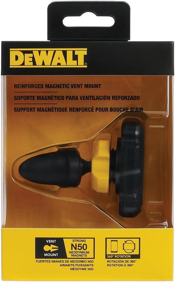 imageDEWALT Heavy Duty Magnetic Phone Holder for Car Universal Air Vent Magnetic Car Phone Holder Reinforced Automobile Mount for Mobile Devices and Mini Tablets Incl Metal Plates for NonMagSafe Devices
