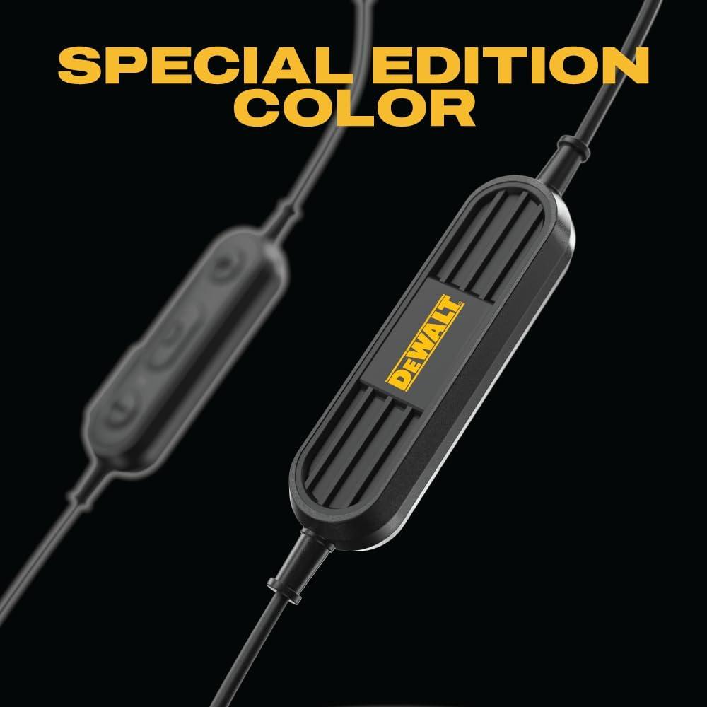 imageDEWALT Heavy Duty Neckband Bluetooth Earbuds Wireless Bluetooth 52 Headphones wMicrophone Lightweight Comfort IP56 Waterproof Deep Bass Strong Beat 20H Playtime Jobsite BehindNeck EarphonesBlack
