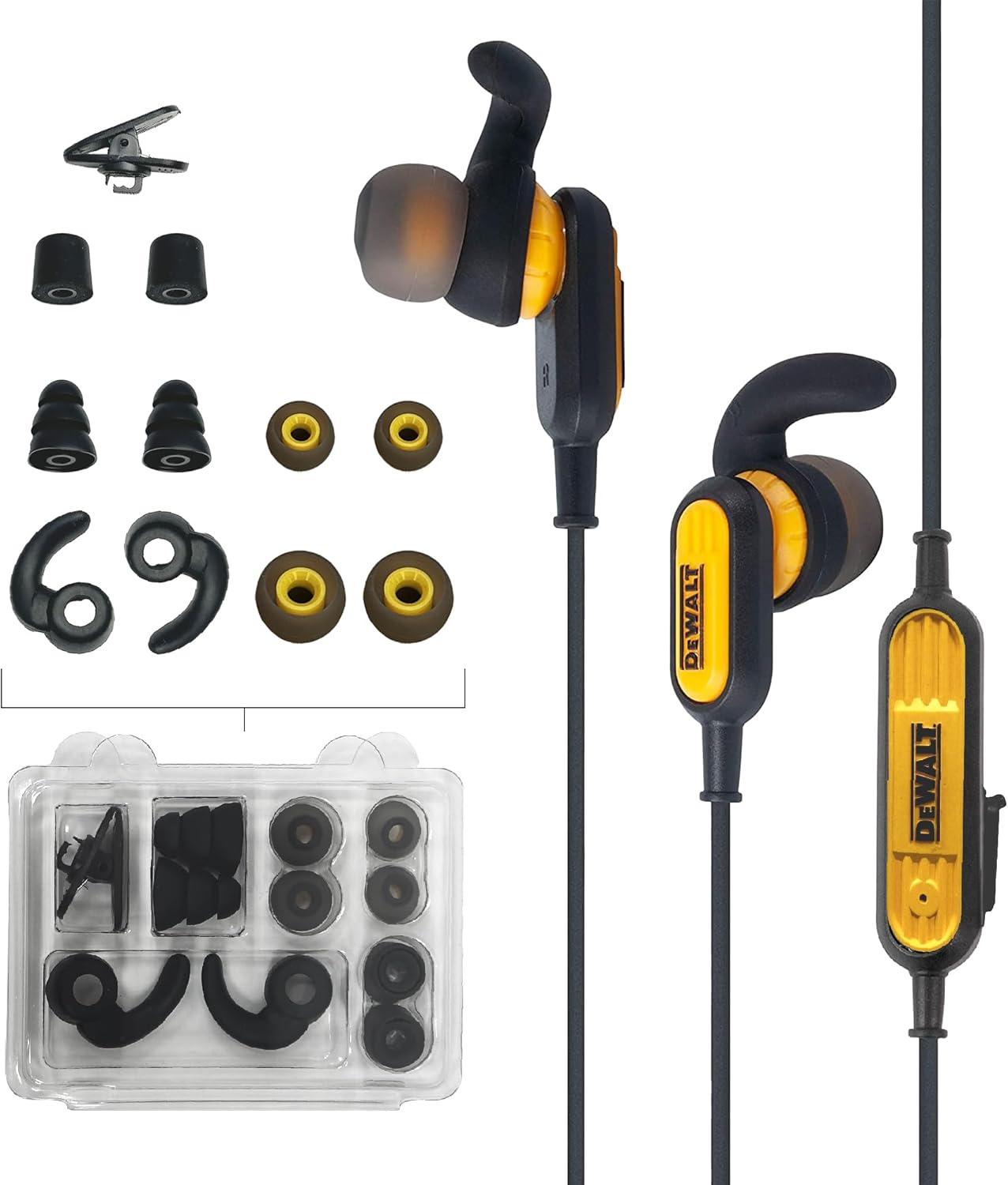imageDEWALT Heavy Duty Neckband Bluetooth Earbuds Wireless Bluetooth 52 Headphones wMicrophone Lightweight Comfort IP56 Waterproof Deep Bass Strong Beat 20H Playtime Jobsite BehindNeck EarphonesYellow