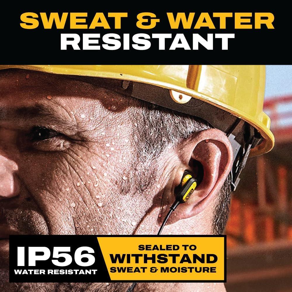imageDEWALT Heavy Duty Neckband Bluetooth Earbuds Wireless Bluetooth 52 Headphones wMicrophone Lightweight Comfort IP56 Waterproof Deep Bass Strong Beat 20H Playtime Jobsite BehindNeck EarphonesBlack