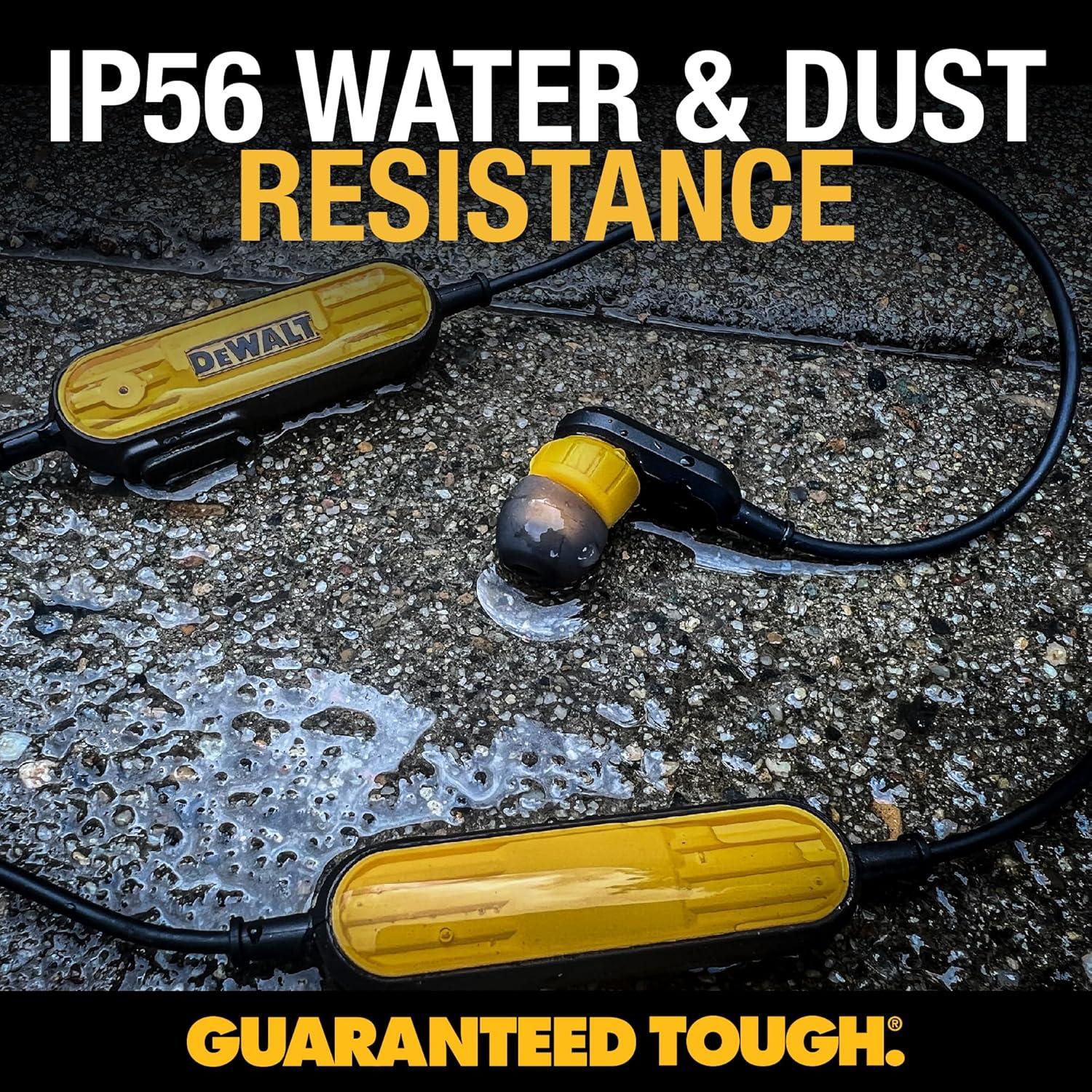 imageDEWALT Heavy Duty Neckband Bluetooth Earbuds Wireless Bluetooth 52 Headphones wMicrophone Lightweight Comfort IP56 Waterproof Deep Bass Strong Beat 20H Playtime Jobsite BehindNeck EarphonesYellow
