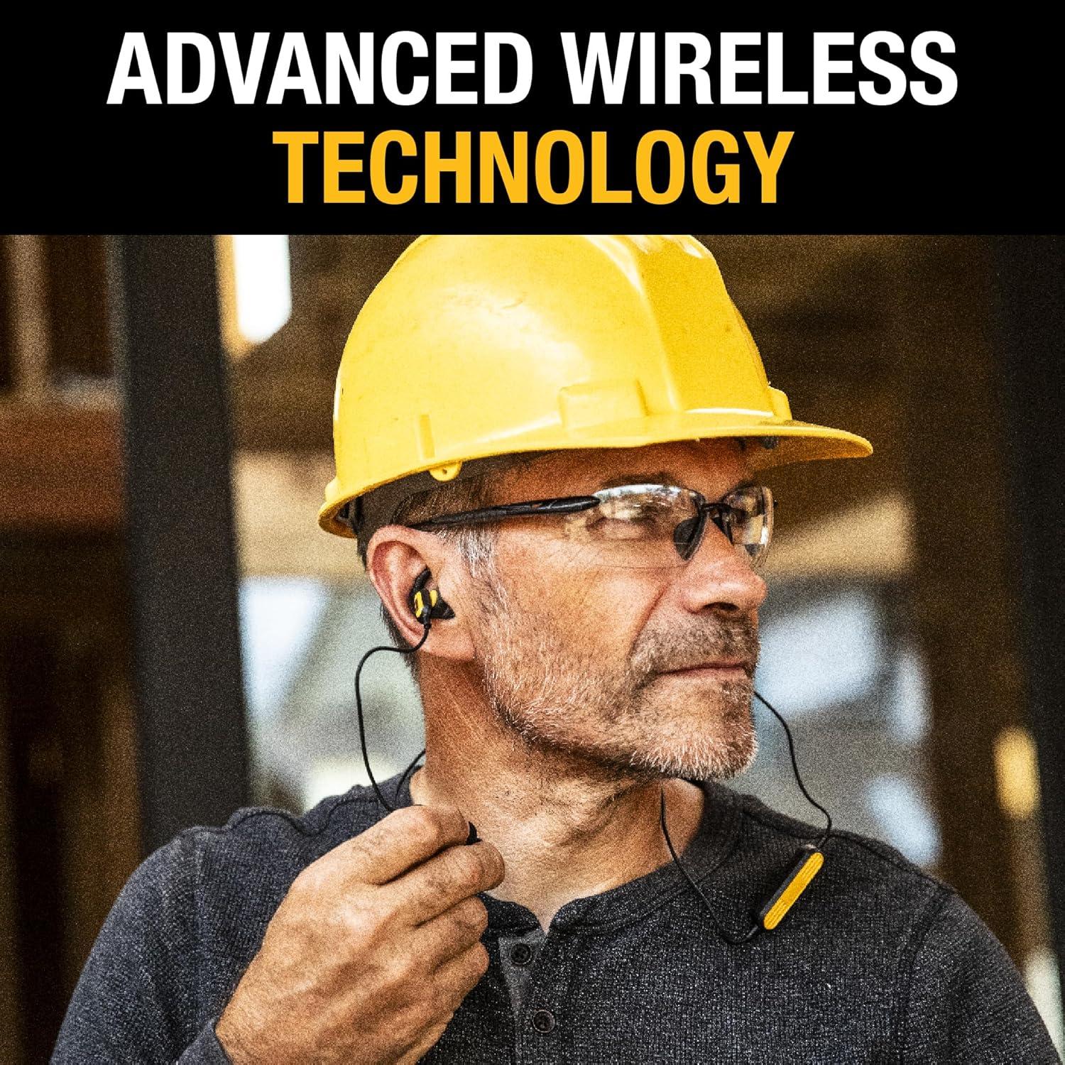 imageDEWALT Heavy Duty Neckband Bluetooth Earbuds Wireless Bluetooth 52 Headphones wMicrophone Lightweight Comfort IP56 Waterproof Deep Bass Strong Beat 20H Playtime Jobsite BehindNeck EarphonesYellow