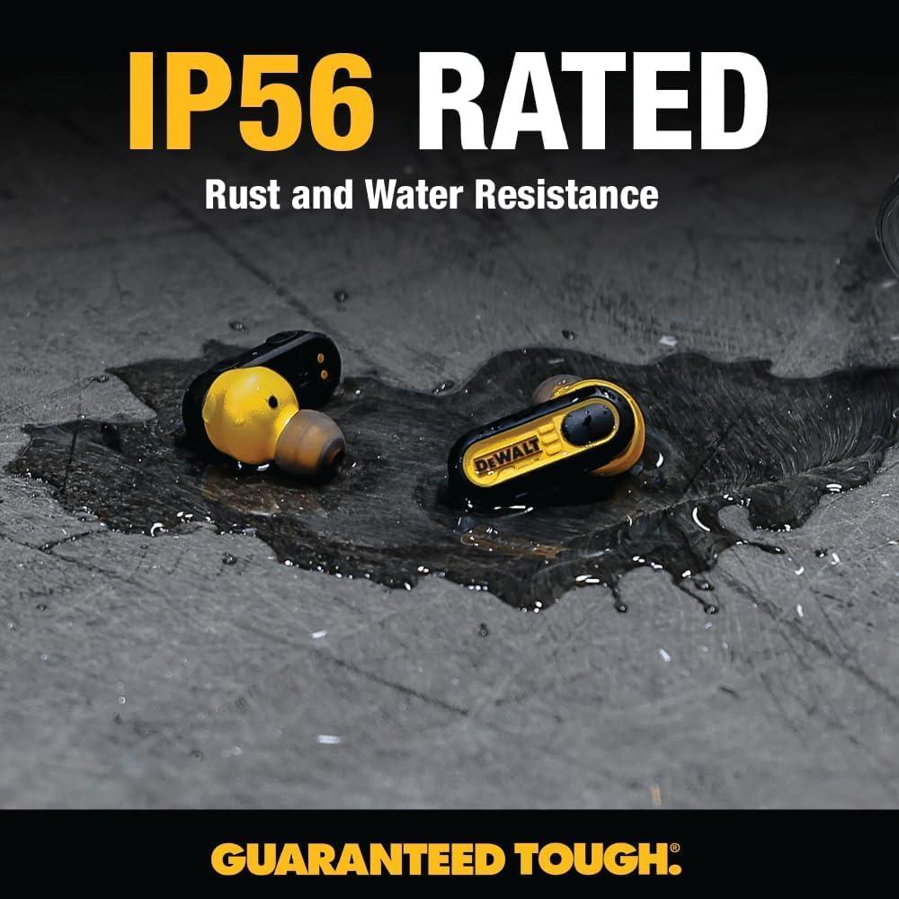 imageDEWALT Heavy Duty True Wireless Ear Buds Bluetooth Headphones with Type C Charging Case Included Over 37 Hours of Battery Life Easy Setup for iPhone Perfect for Jobsite Outdoor Work YellowBlack