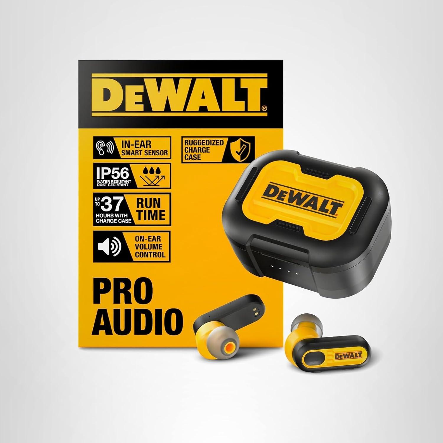imageDEWALT Heavy Duty True Wireless Ear Buds Bluetooth Headphones with Type C Charging Case Included Over 37 Hours of Battery Life Easy Setup for iPhone Perfect for Jobsite Outdoor Work YellowYellow