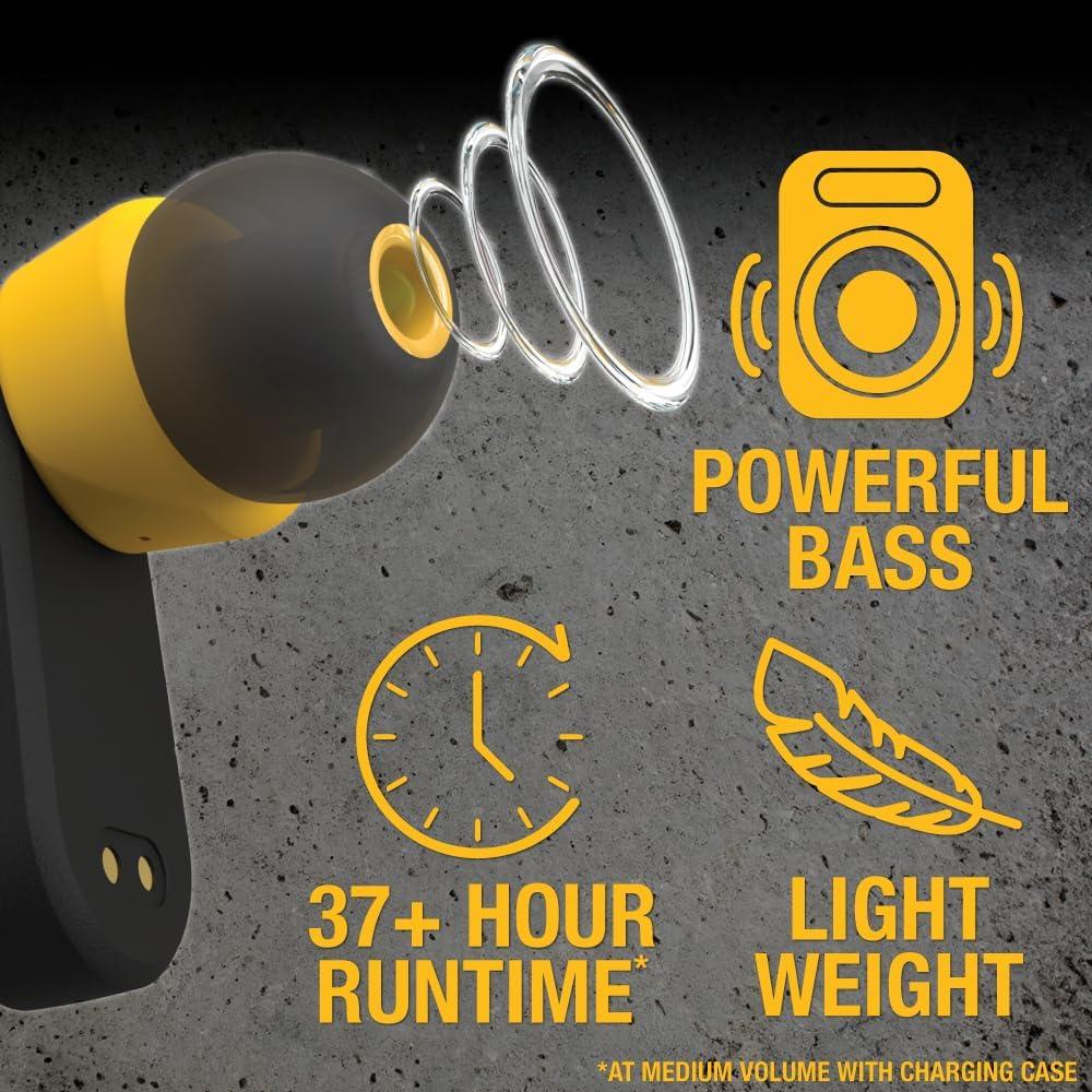 imageDEWALT Heavy Duty True Wireless Ear Buds Bluetooth Headphones with Type C Charging Case Included Over 37 Hours of Battery Life Easy Setup for iPhone Perfect for Jobsite Outdoor Work YellowYellow