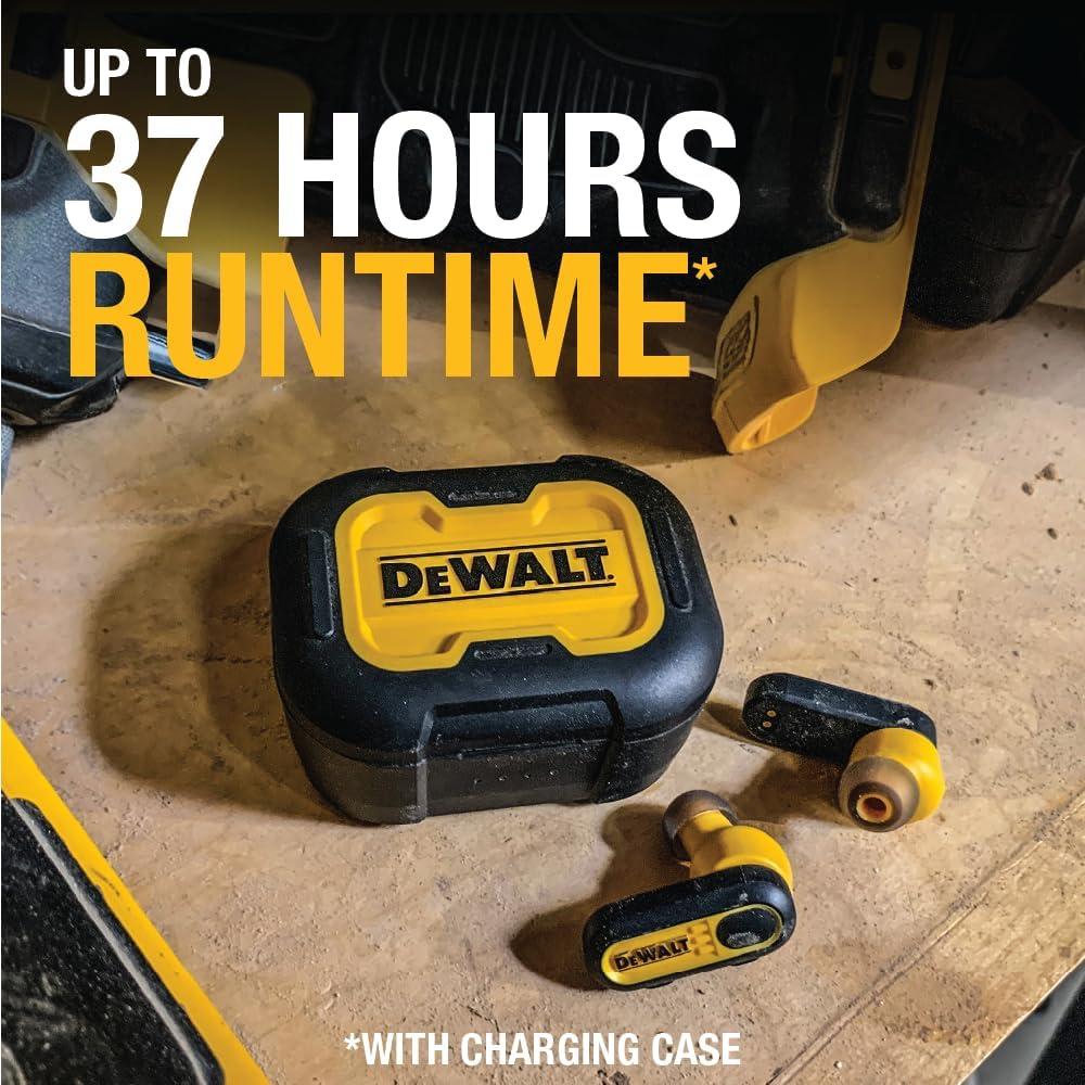 imageDEWALT Heavy Duty True Wireless Ear Buds Bluetooth Headphones with Type C Charging Case Included Over 37 Hours of Battery Life Easy Setup for iPhone Perfect for Jobsite Outdoor Work YellowYellow
