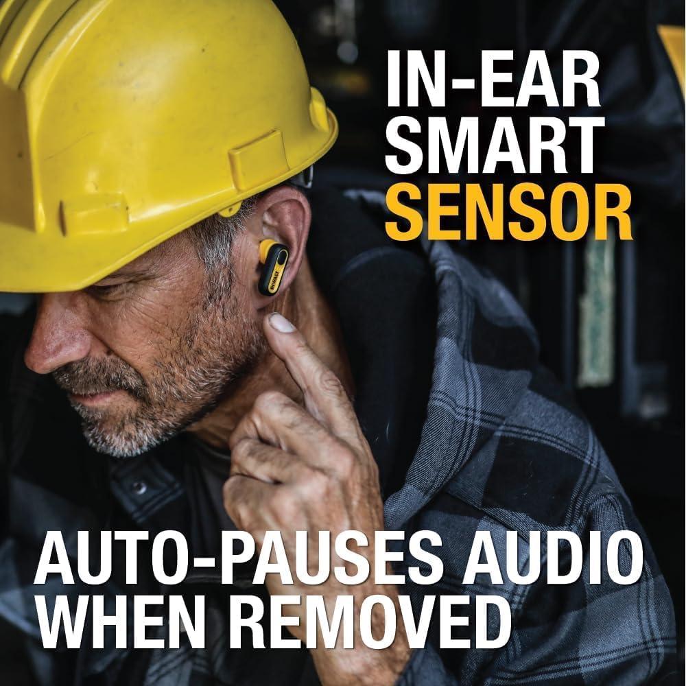 imageDEWALT Heavy Duty True Wireless Ear Buds Bluetooth Headphones with Type C Charging Case Included Over 37 Hours of Battery Life Easy Setup for iPhone Perfect for Jobsite Outdoor Work YellowBlack