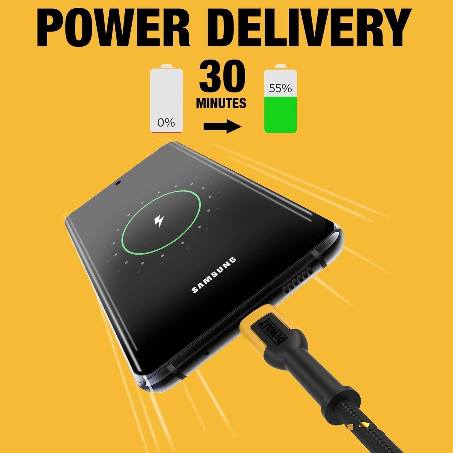 imageDEWALT Heavy Duty USB C Cable Jobsite 60 Watt USB C Cable High Speed TypeC to TypeC Fast Charge PD USBC Fast Charging Cord for iPhone 1615 Plus Pro Max MacBook iPad Samsung Galaxy 6 ftyellowblack